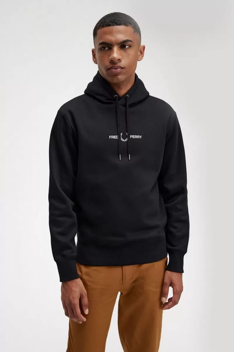 fred perry broderad huvtröja herr svart