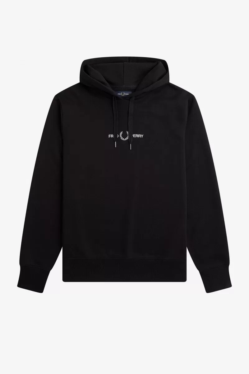 fred perry broderad huvtröja herr svart