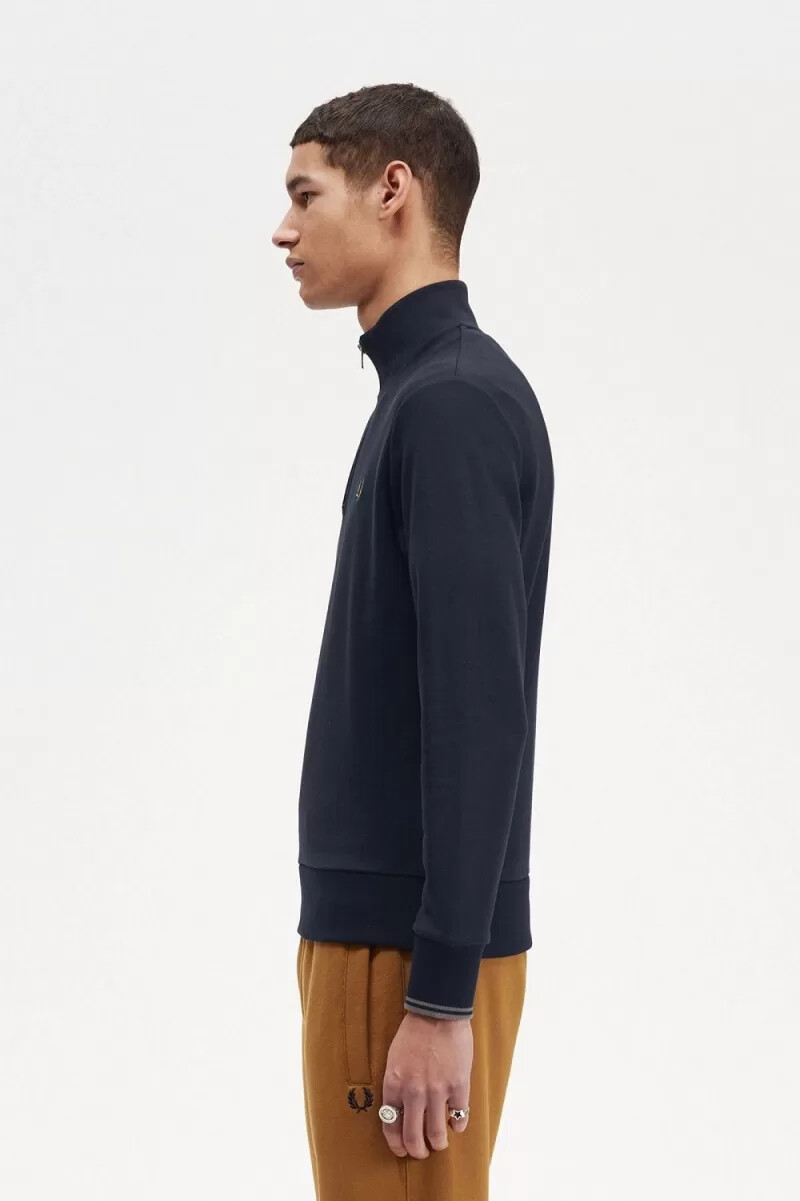 fred perry half zip herrtröjor marinblå mörk kaffe