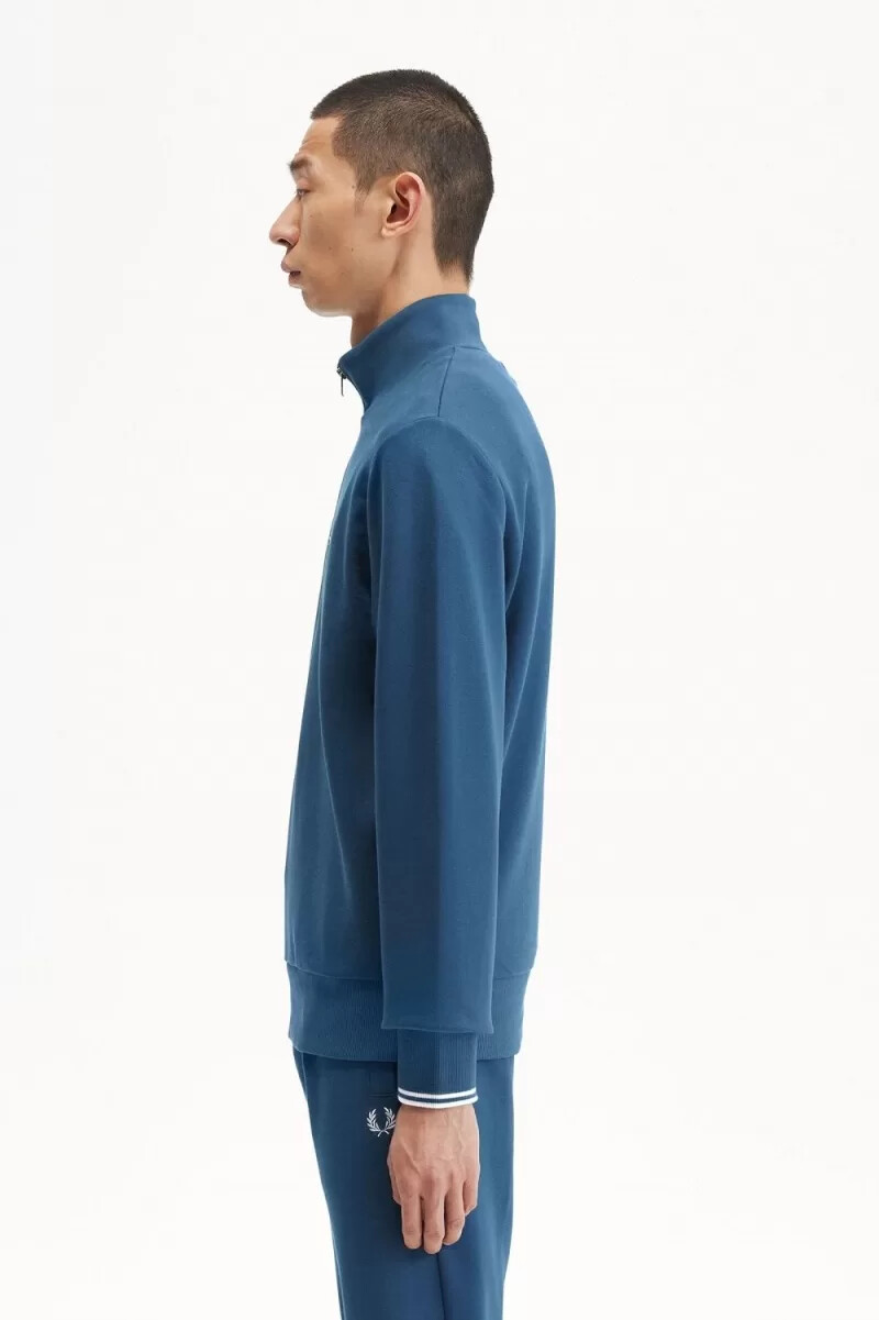 fred perry herrtröjor med halv dragkedja midnattsblå ljus aqua