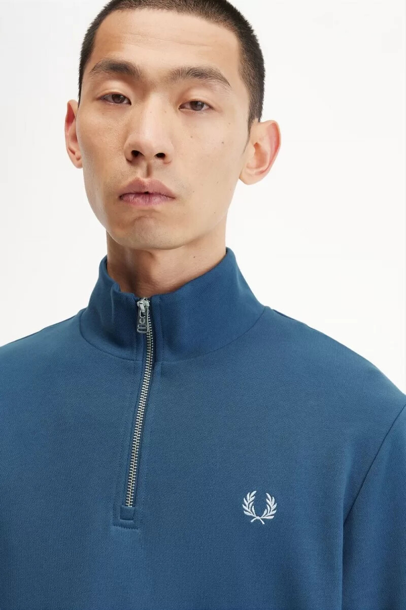 fred perry herrtröjor med halv dragkedja midnattsblå ljus aqua