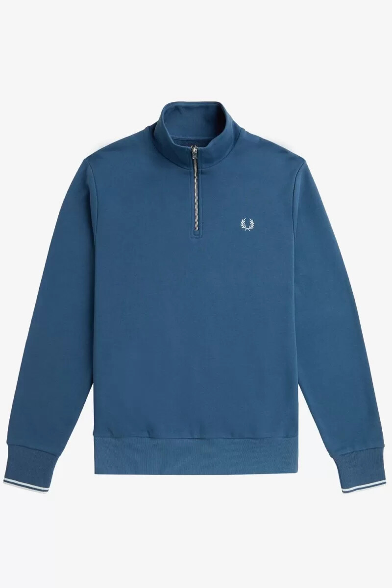 fred perry herrtröjor med halv dragkedja midnattsblå ljus aqua