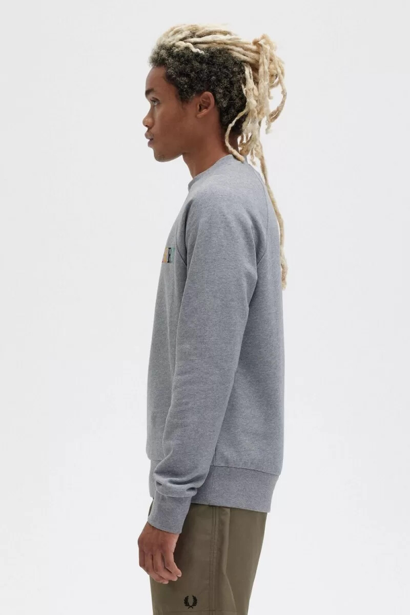 fred perry broderade herrtröjor grå marl askblå svart