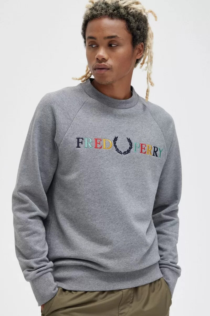 fred perry broderade herrtröjor grå marl askblå svart