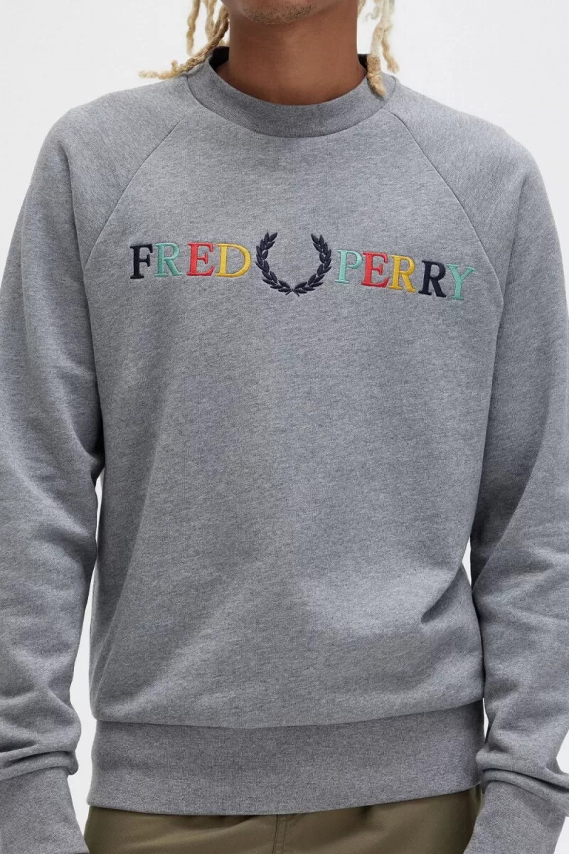 fred perry broderade herrtröjor grå marl askblå svart