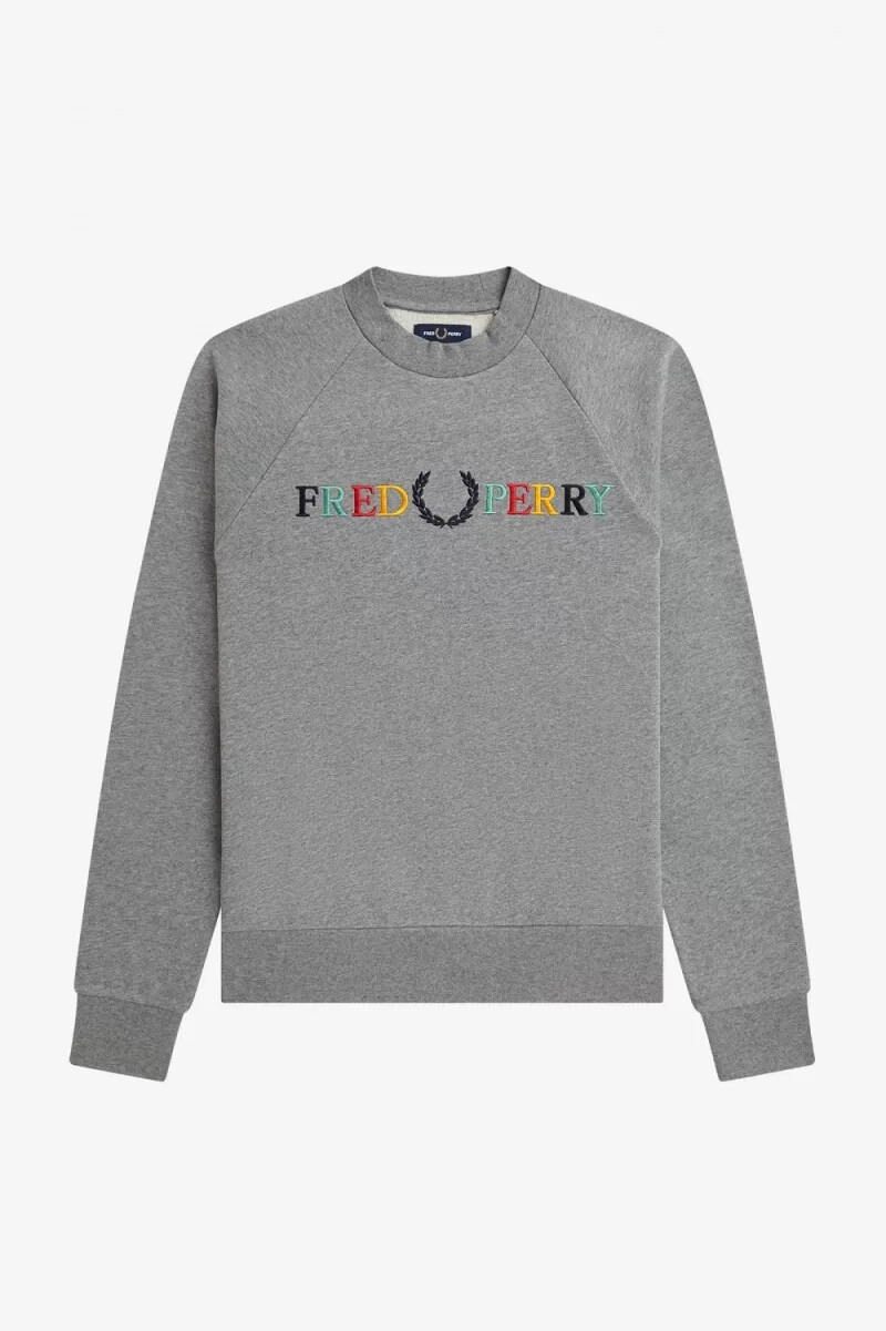 fred perry broderade herrtröjor grå marl askblå svart