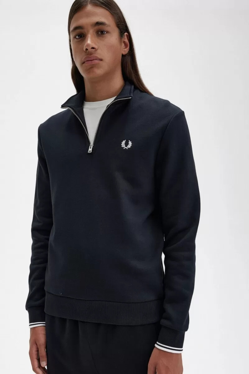 fred perry herrtröjor med halv dragkedja svarta