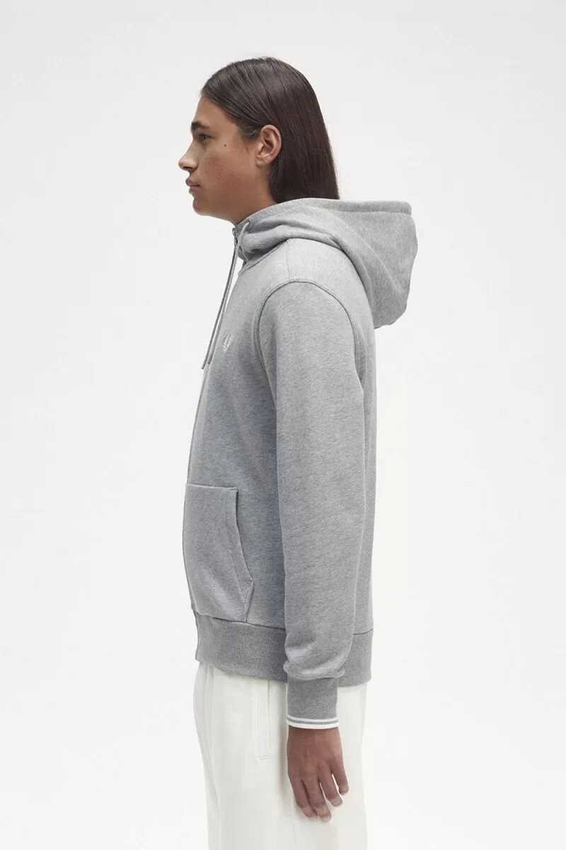 fred perry hooded zip through herrtröjor grå