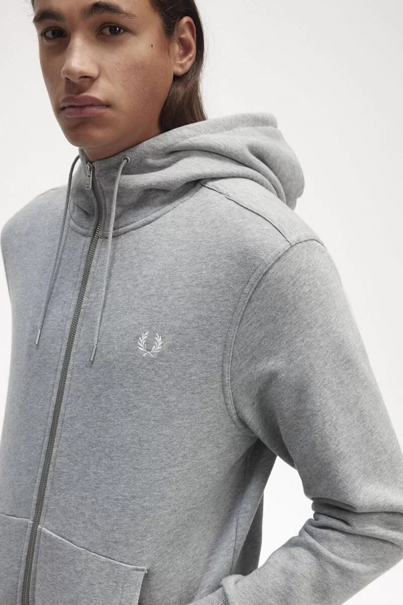 fred perry hooded zip through herrtröjor grå