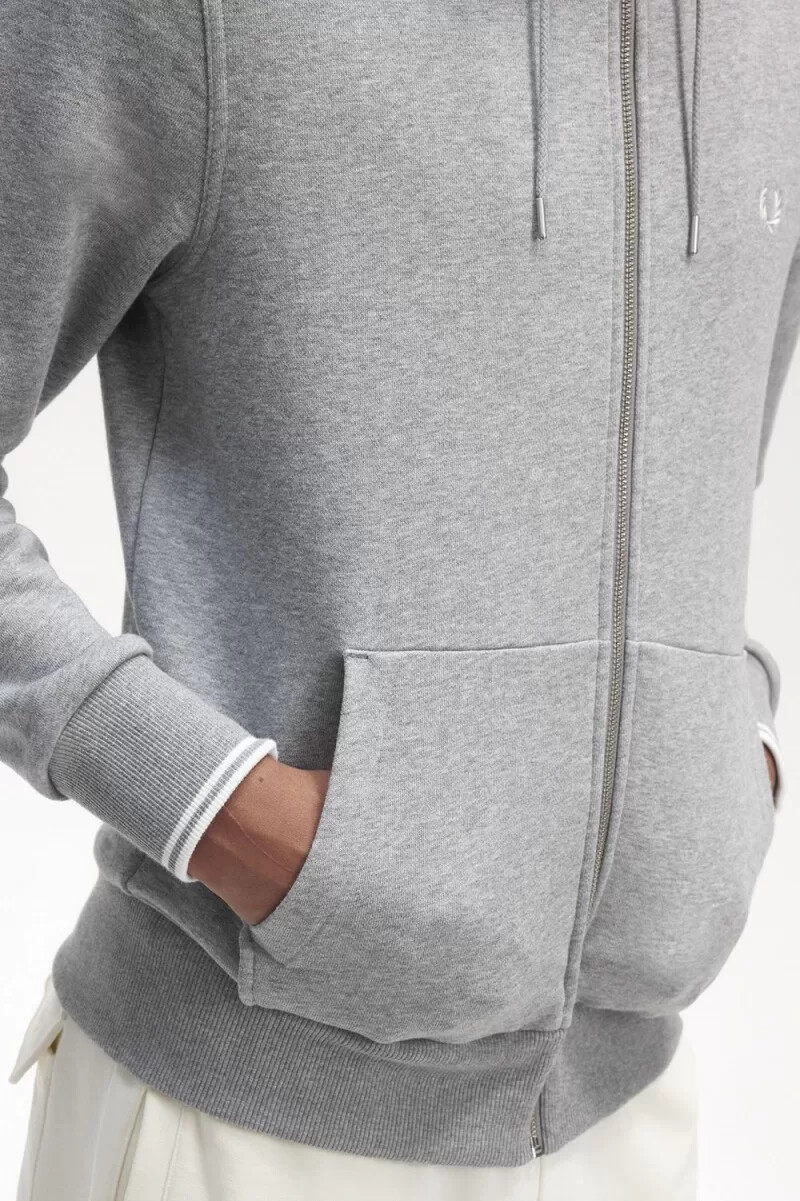 fred perry hooded zip through herrtröjor grå