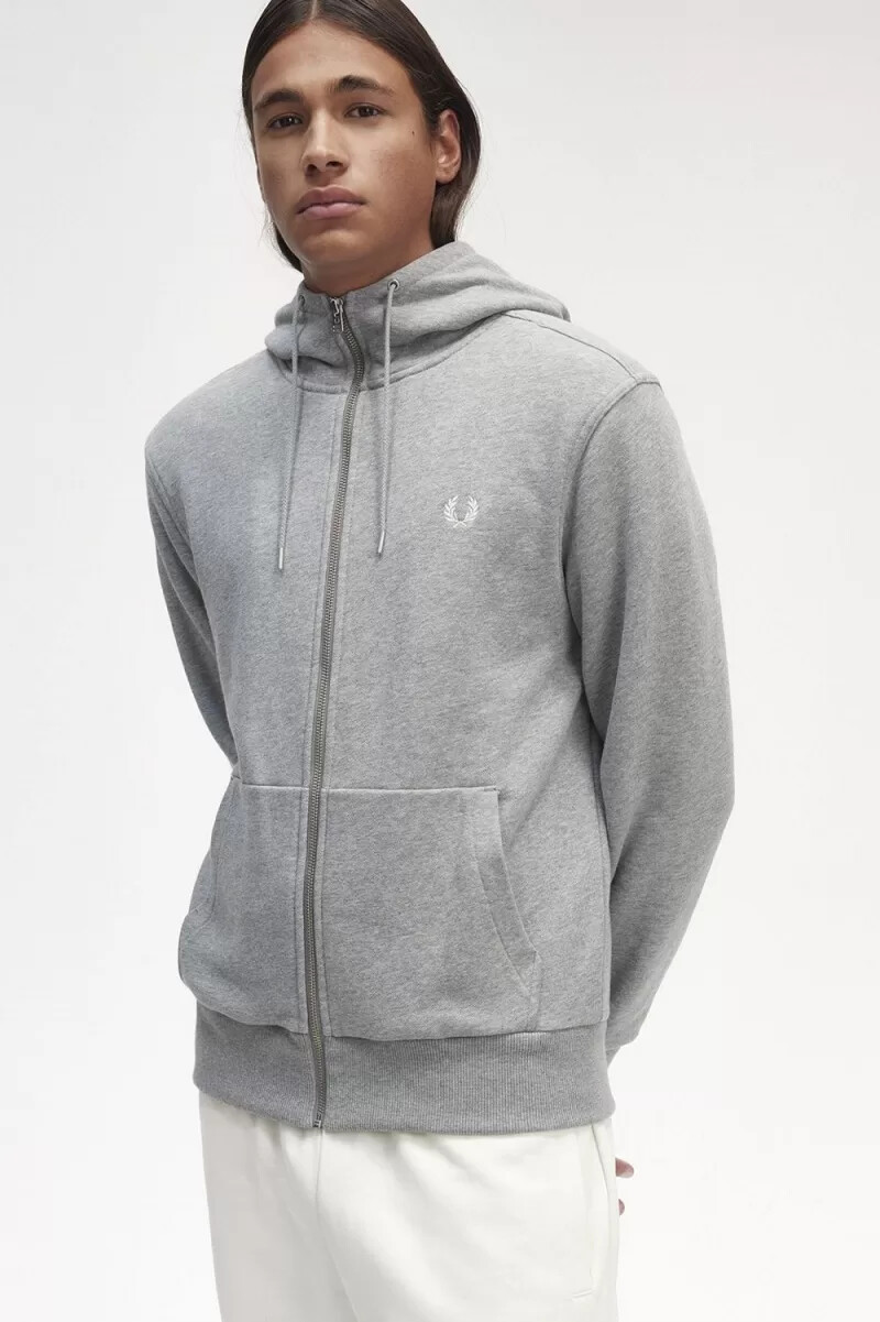 fred perry hooded zip through herrtröjor grå
