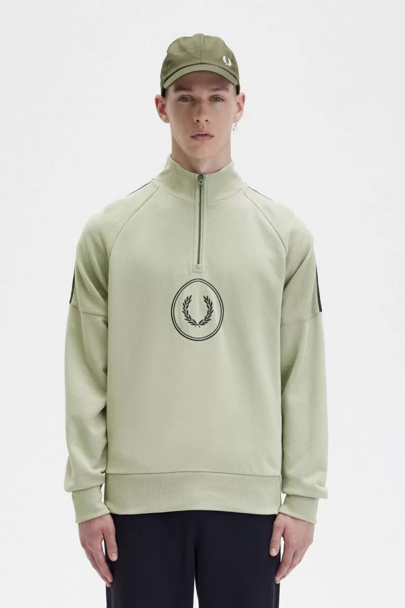 fred perry circle branding half-zip herrtröjor mintgrön
