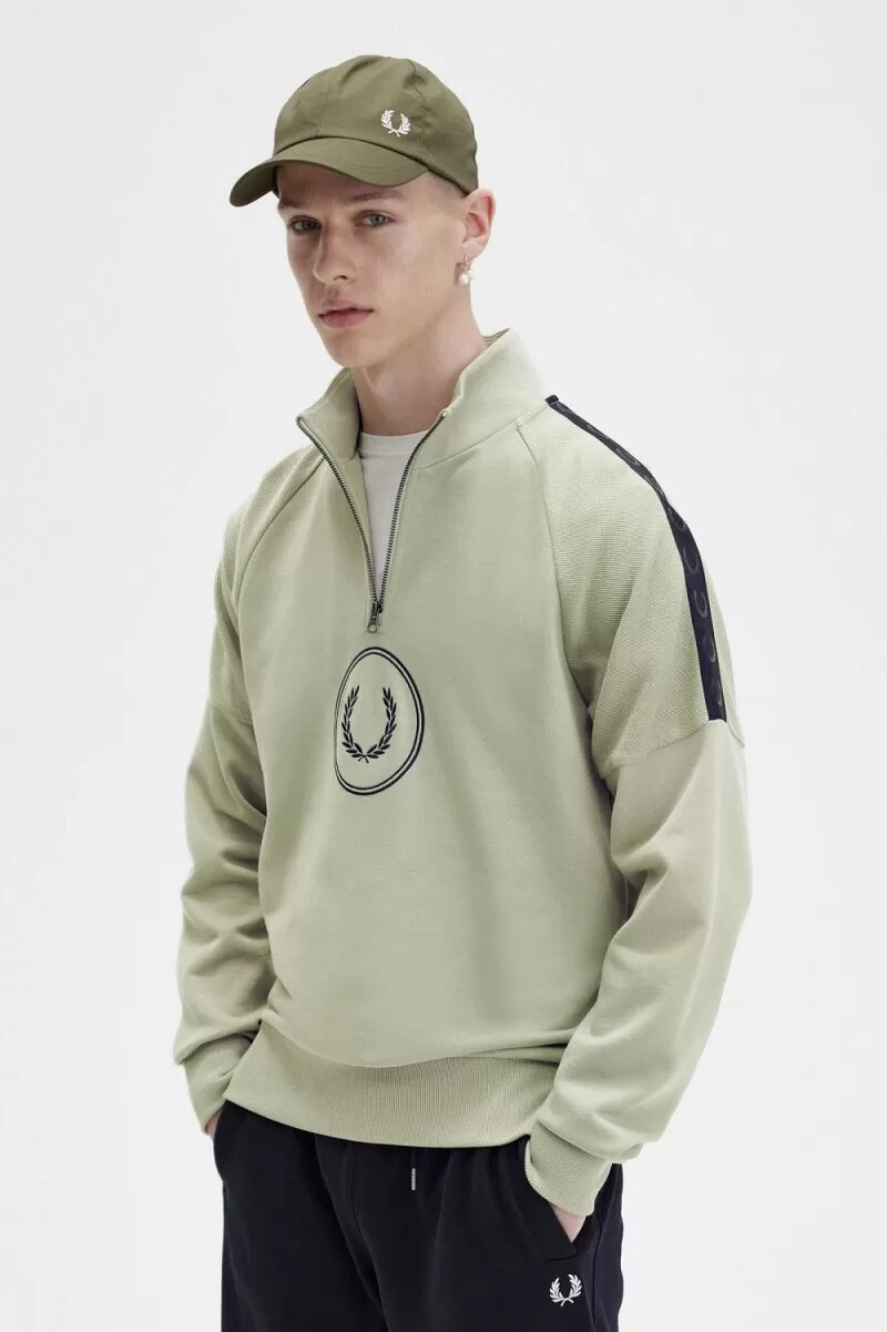 fred perry circle branding half-zip herrtröjor mintgrön
