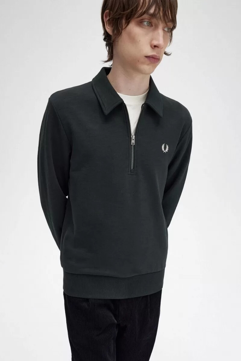 fred perry zip neck collar herrtröjor nattgrön
