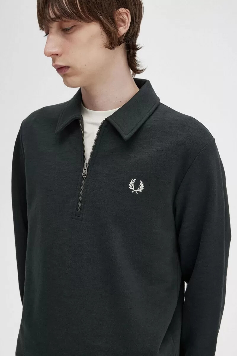 fred perry zip neck collar herrtröjor nattgrön