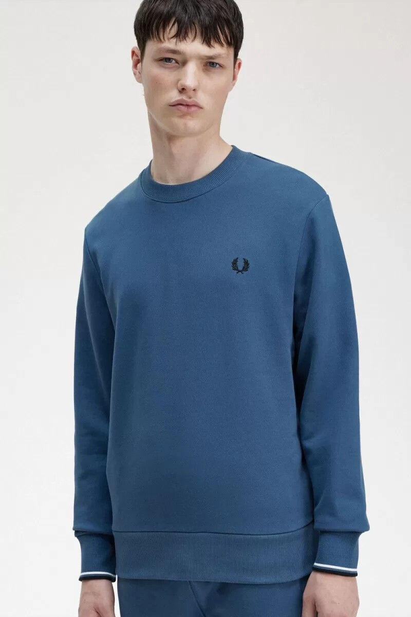 fred perry crew neck herrtröjor midnattsblå