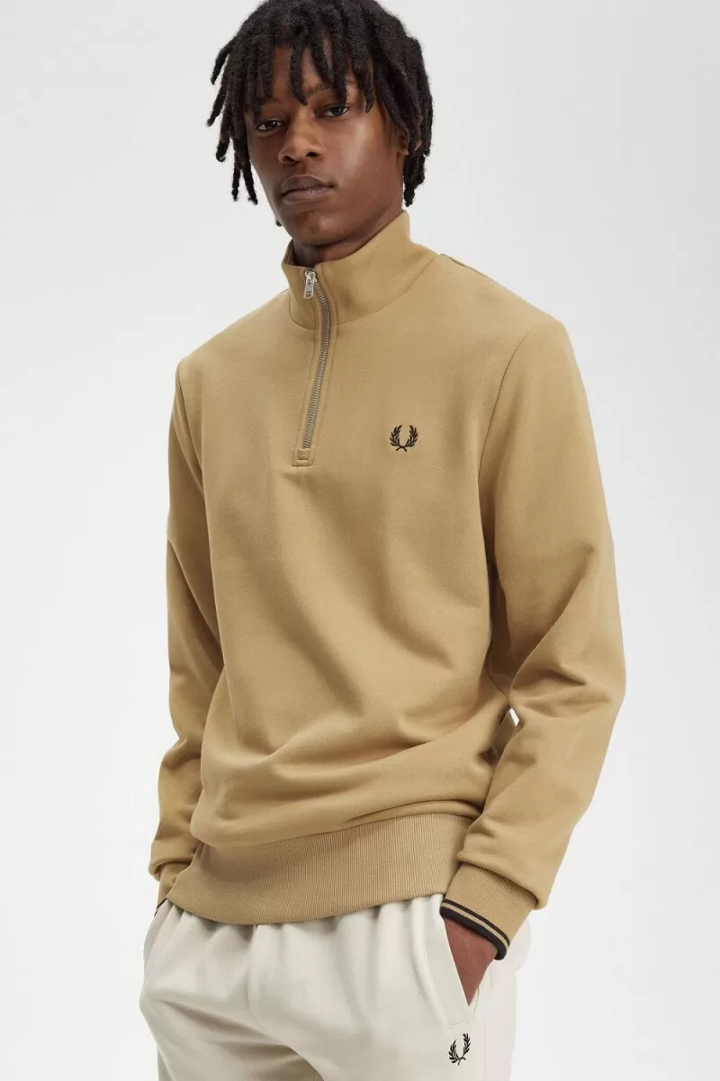 fred perry herrtröjor med halv dragkedja grön svart