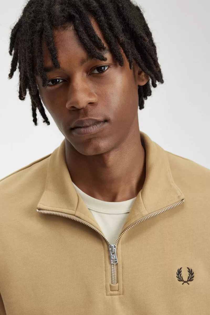 fred perry herrtröjor med halv dragkedja grön svart