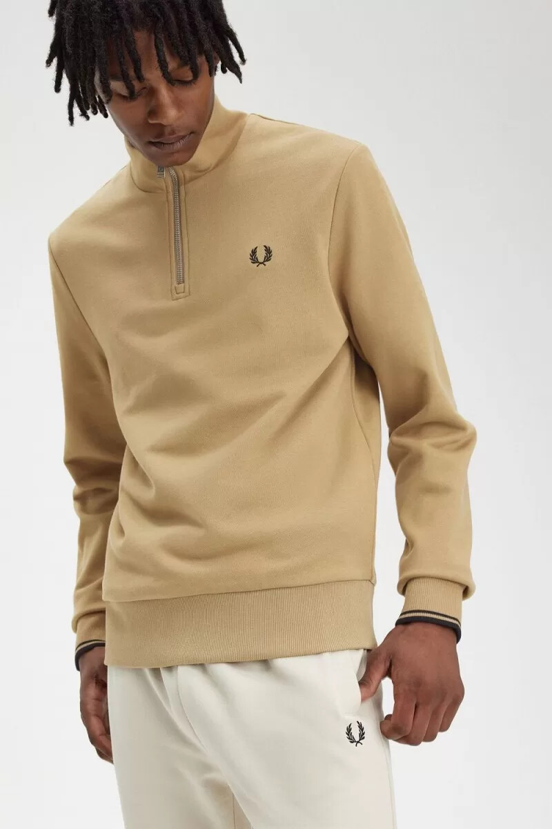 fred perry herrtröjor med halv dragkedja grön svart