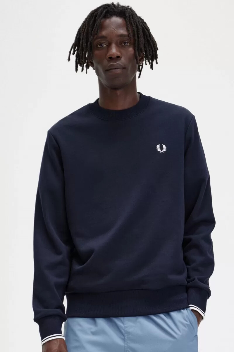 fred perry crew neck herrtröjor marinblå