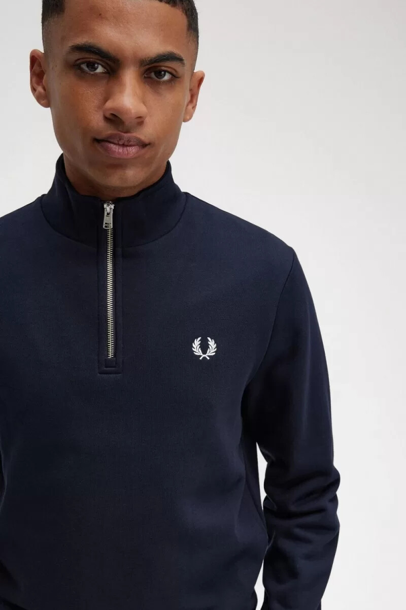fred perry herrtröjor med halv dragkedja marinblå