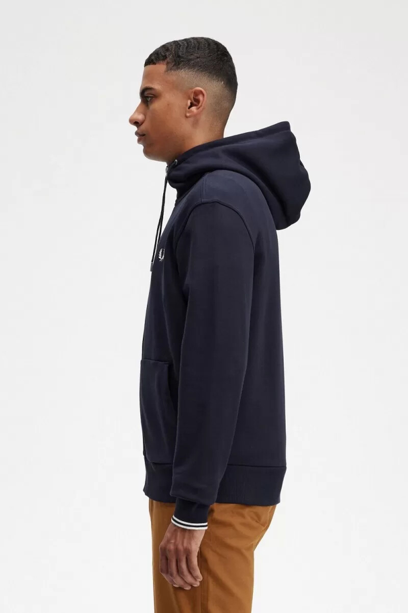 fred perry hooded zip through herrtröjor marinblå