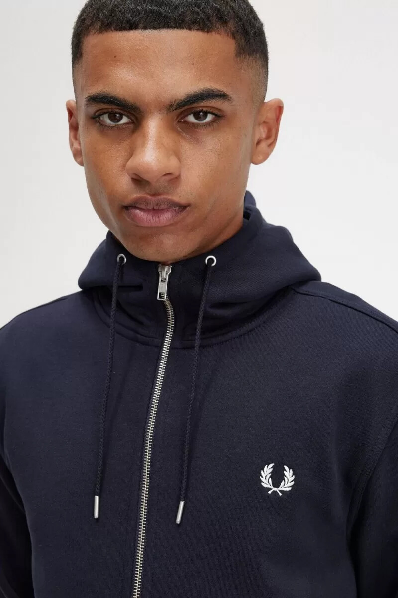 fred perry hooded zip through herrtröjor marinblå