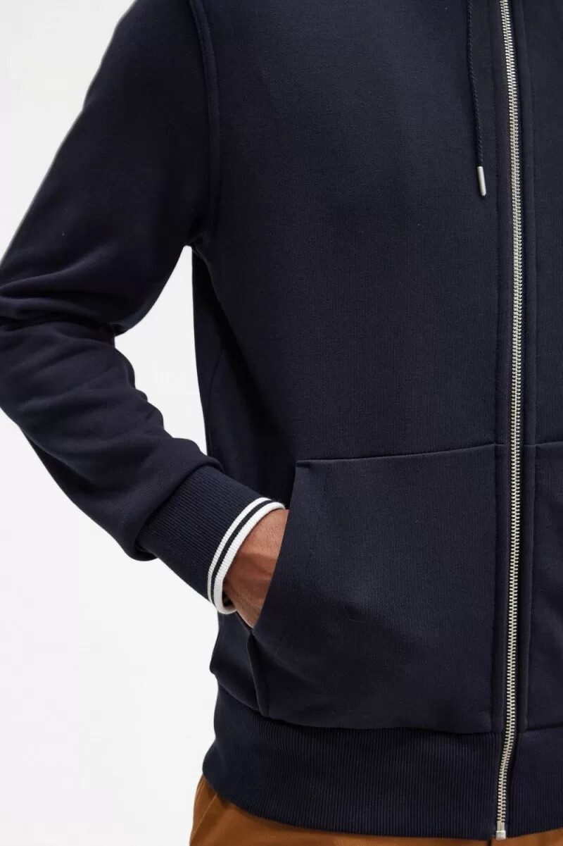 fred perry hooded zip through herrtröjor marinblå