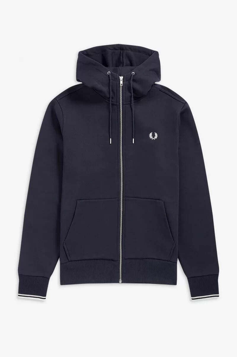 fred perry hooded zip through herrtröjor marinblå