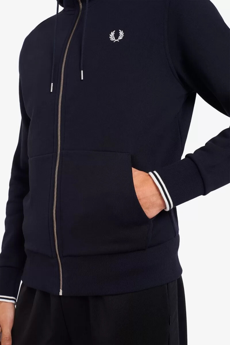 fred perry hooded zip through herrtröjor marinblå