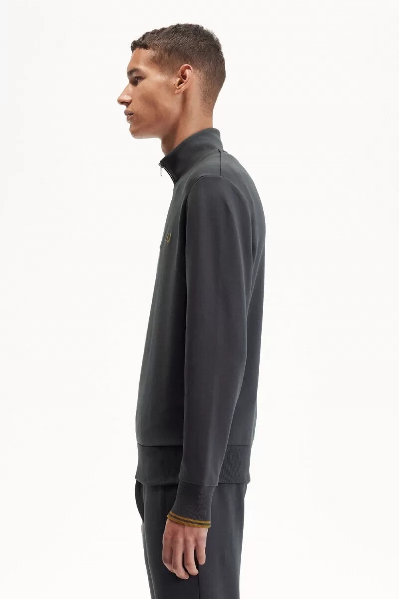 fred perry half zip herrtröjor anchor grey mörk kaffe