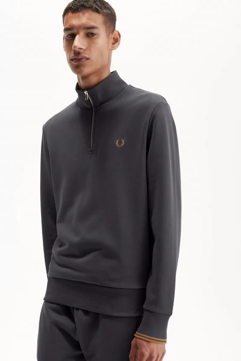 fred perry half zip herrtröjor anchor grey mörk kaffe