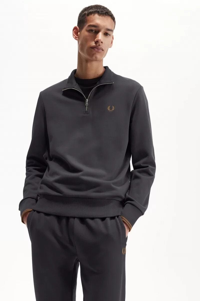 fred perry half zip herrtröjor anchor grey mörk kaffe