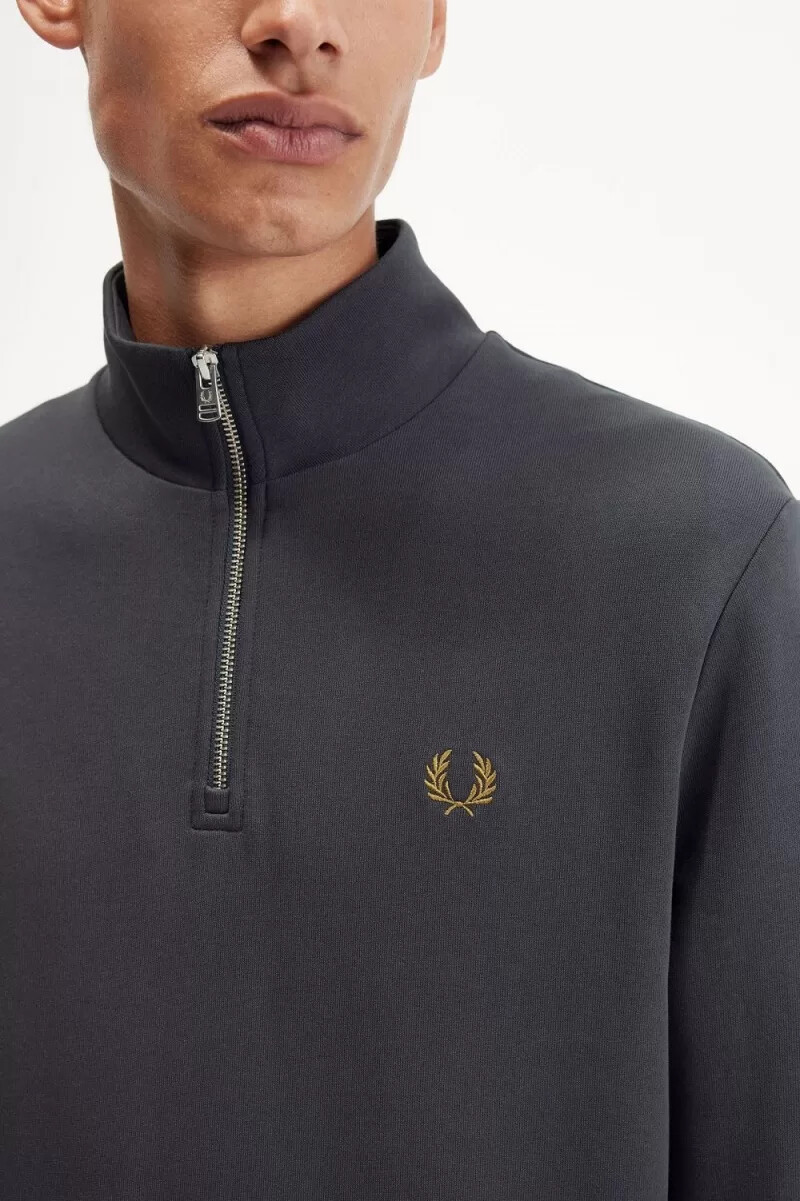 fred perry half zip herrtröjor anchor grey mörk kaffe