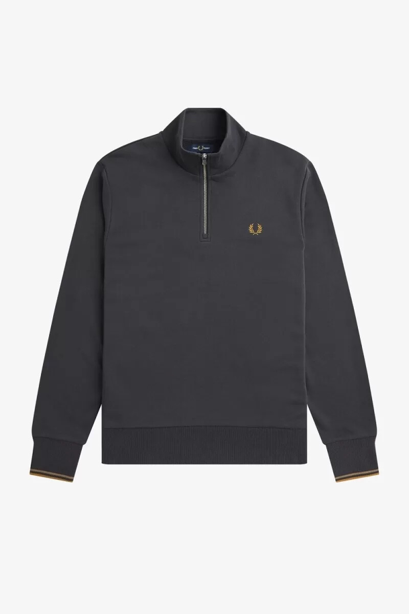 fred perry half zip herrtröjor anchor grey mörk kaffe