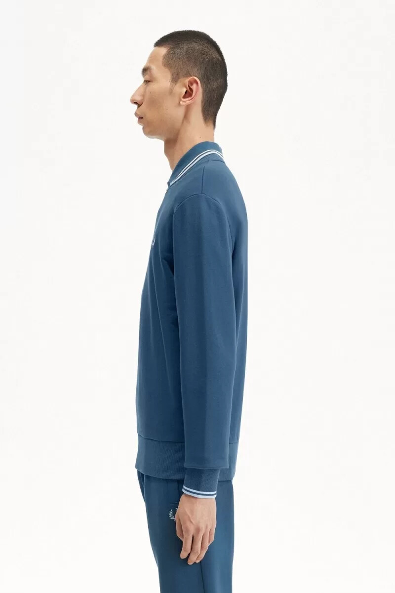 fred perry rund neck herrtröjor midnattsblå ljus aqua