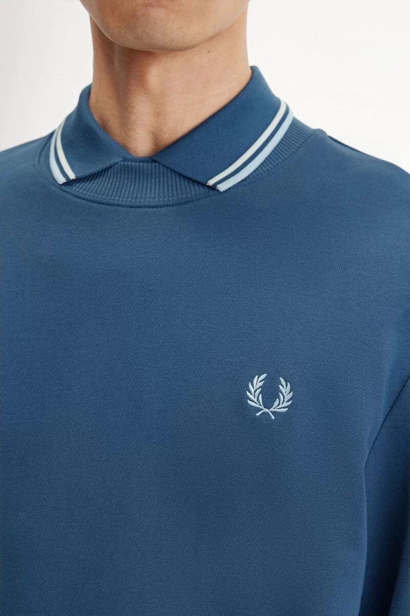 fred perry rund neck herrtröjor midnattsblå ljus aqua