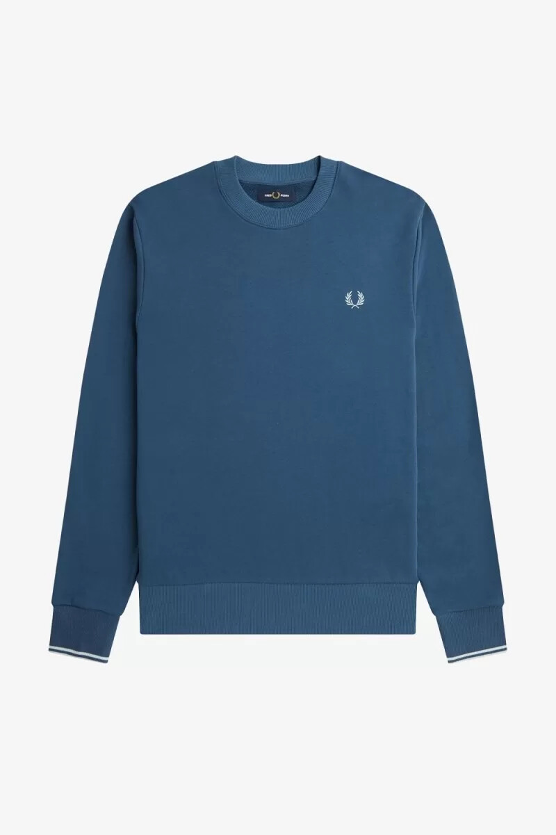 fred perry rund neck herrtröjor midnattsblå ljus aqua