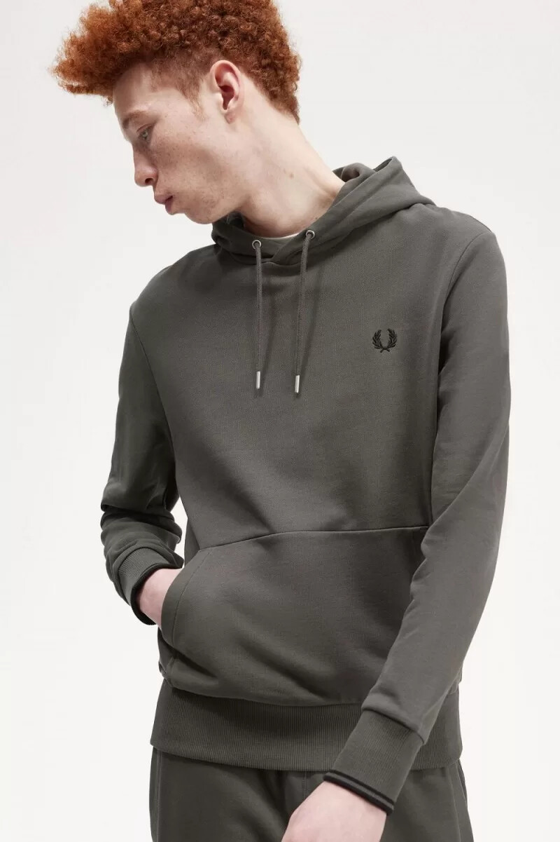 fred perry tipped hooded herrtröjor field green