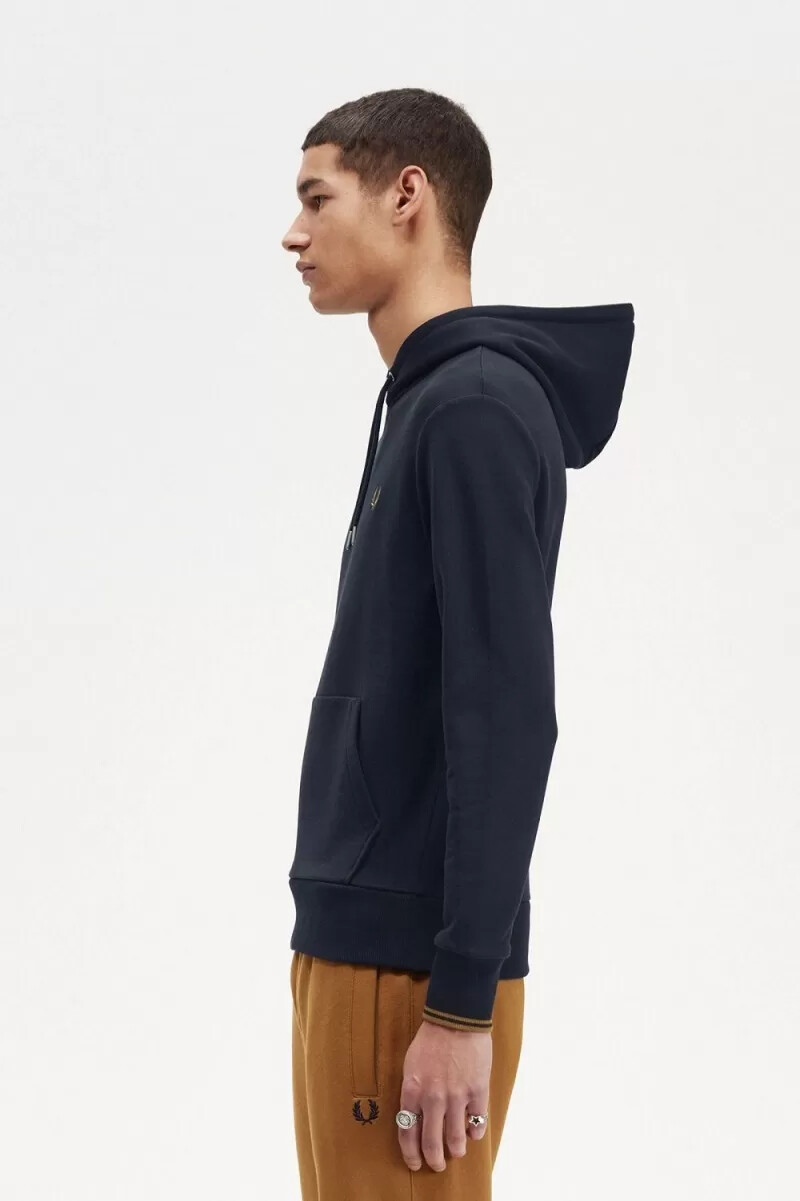fred perry tipped hooded herrtröjor marinblå mörk kaffe