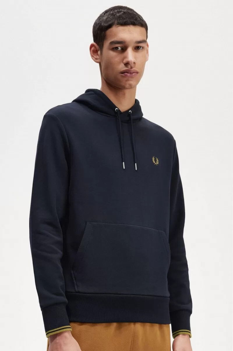 fred perry tipped hooded herrtröjor marinblå mörk kaffe
