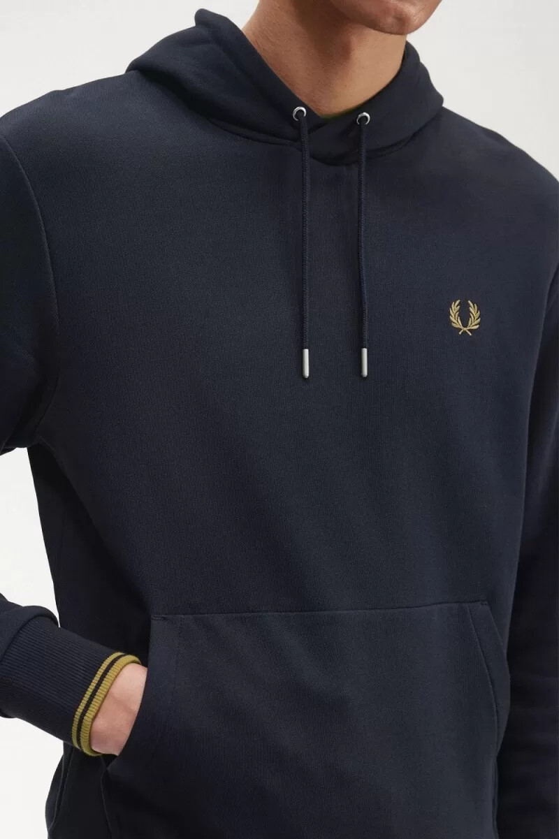 fred perry tipped hooded herrtröjor marinblå mörk kaffe