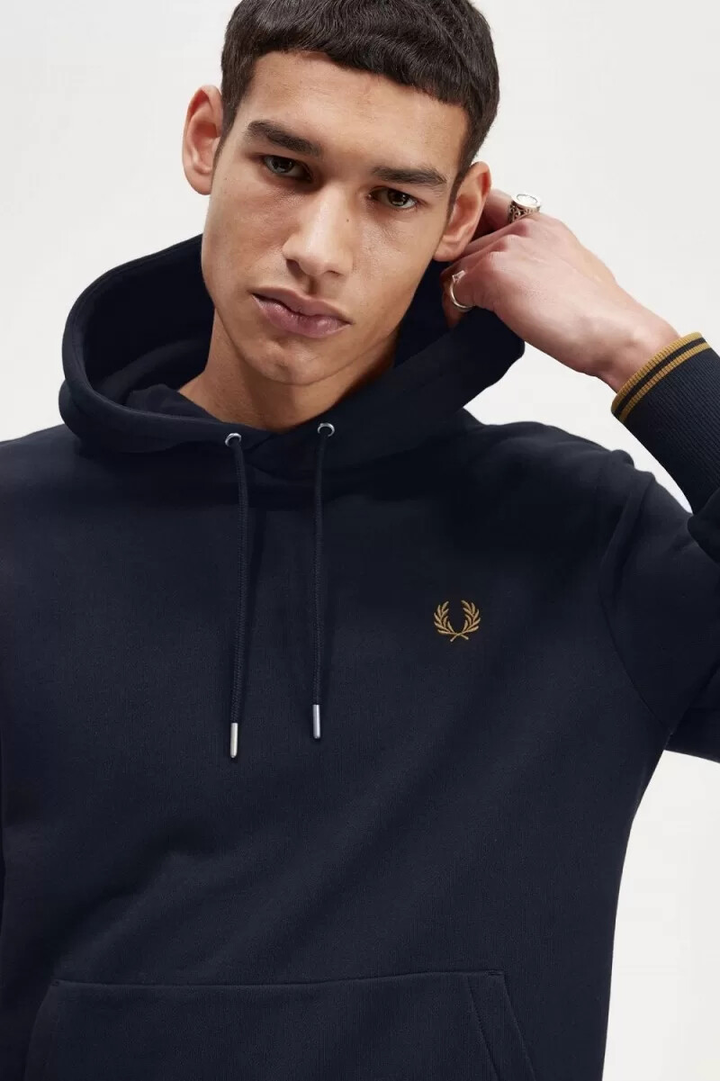 fred perry tipped hooded herrtröjor marinblå mörk kaffe