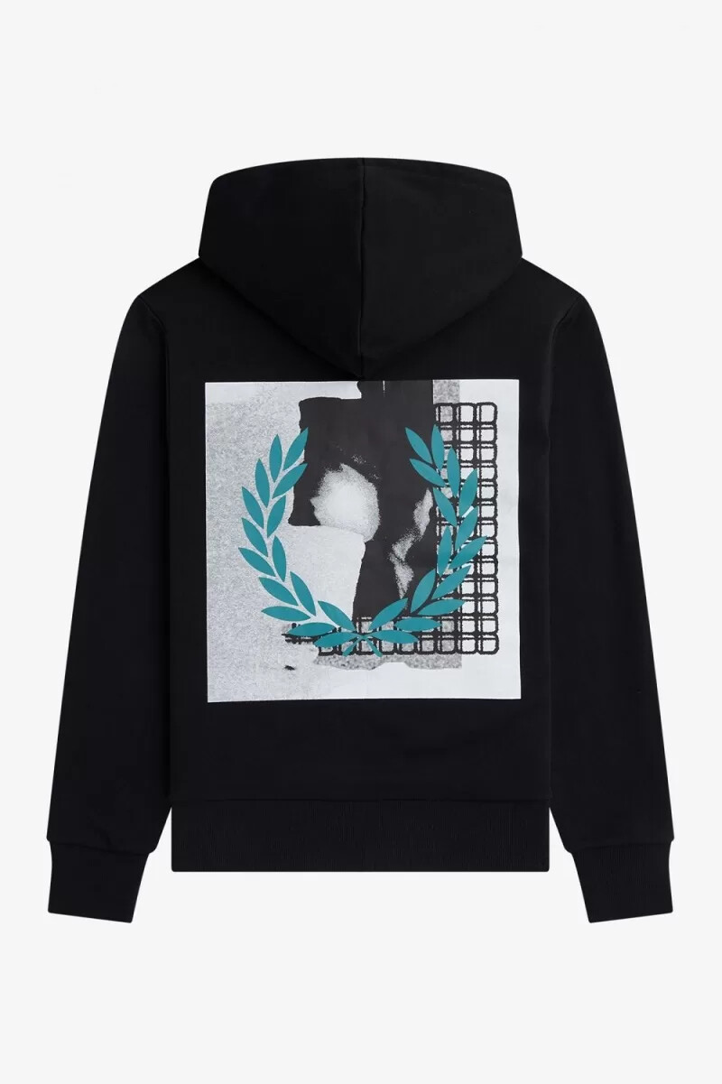 fred perry rave graphic hooded herrtröjor svarta
