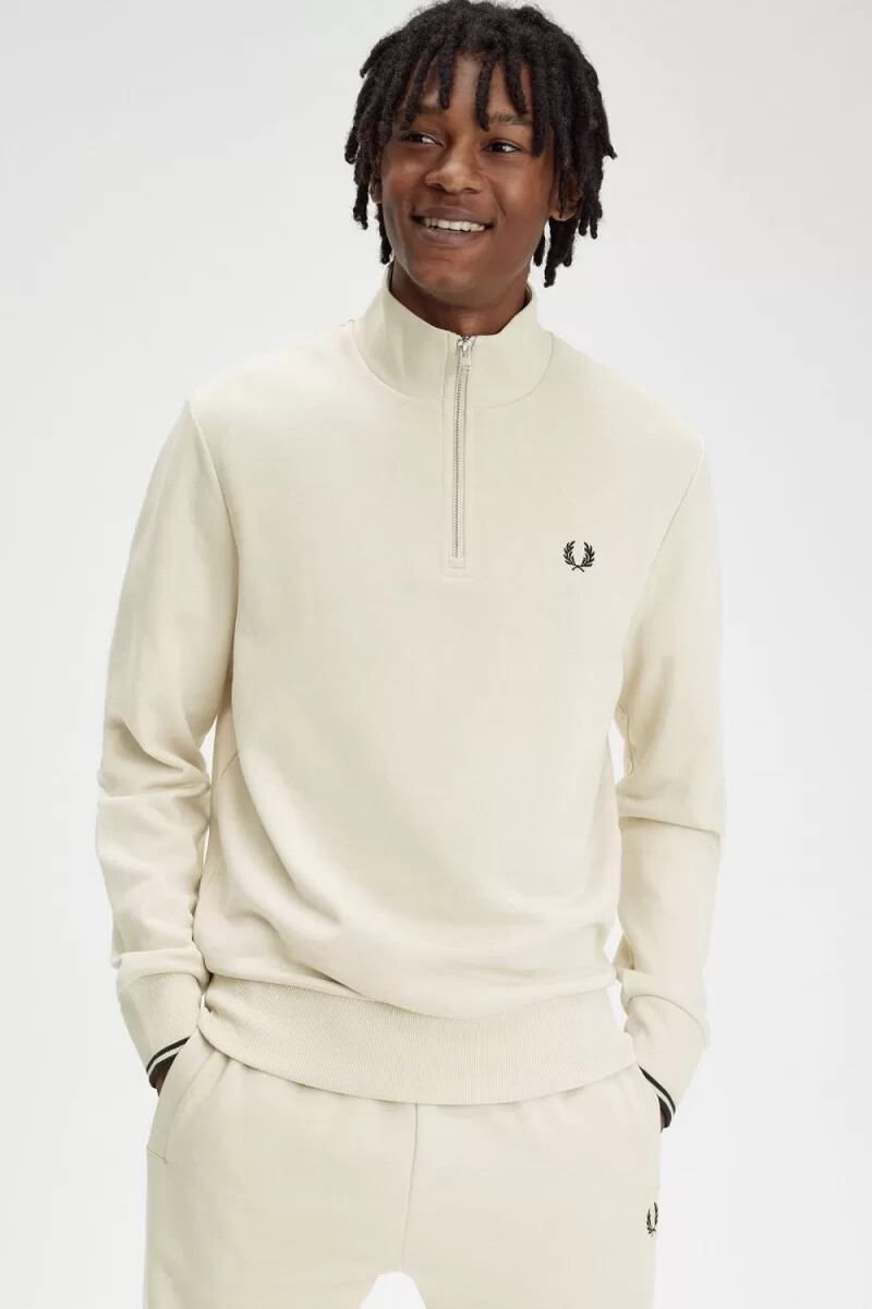 fred perry half zip herrtröjor havregryn svarta