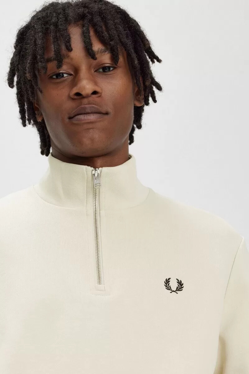 fred perry half zip herrtröjor havregryn svarta