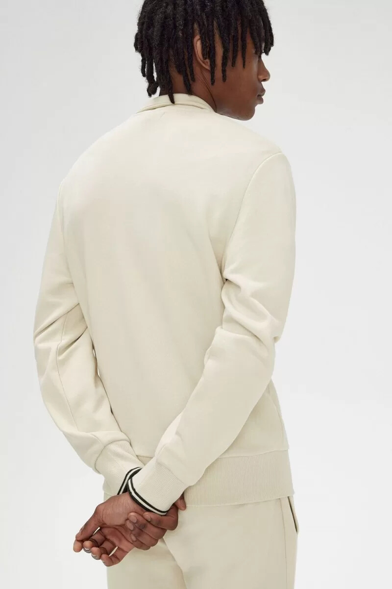 fred perry half zip herrtröjor havregryn svarta