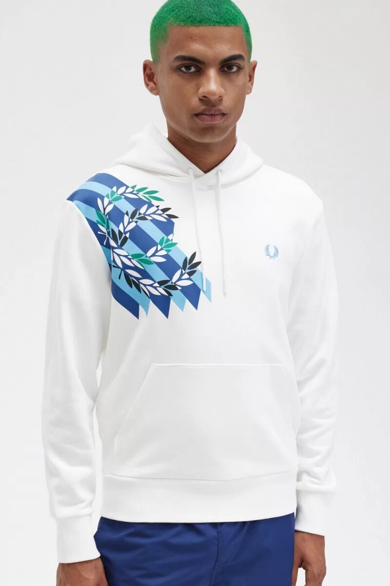 fred perry laurel wreath print hooded herrtröjor snövit
