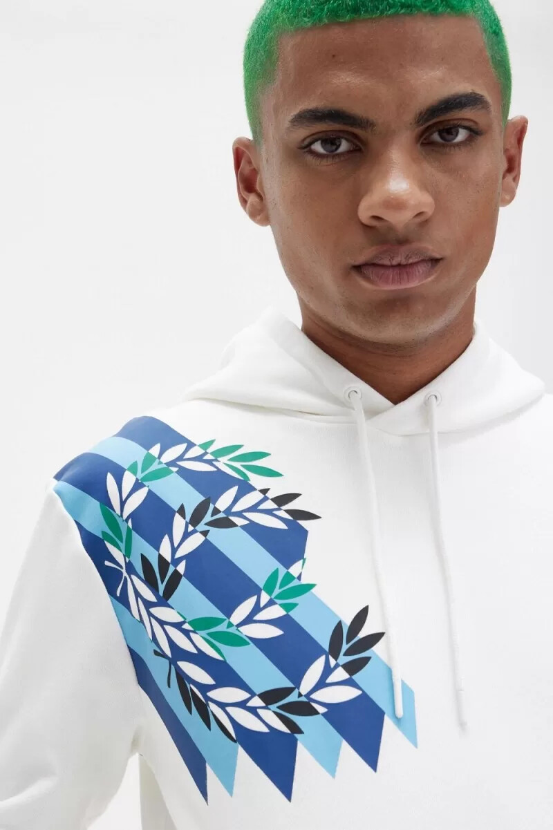 fred perry laurel wreath print hooded herrtröjor snövit