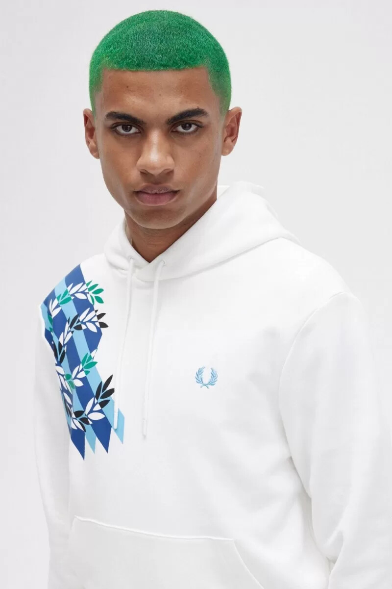 fred perry laurel wreath print hooded herrtröjor snövit